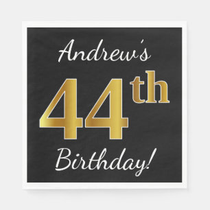 Servilleta De Papel Negro, Faux Gold 44th Birthday + Nombre personaliz