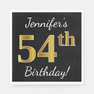 Servilleta De Papel Negro, Faux Gold 54th Birthday + Nombre personaliz