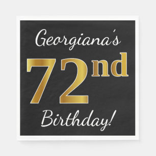Servilleta De Papel Negro, Faux Gold 72nd Birthday + Nombre personaliz