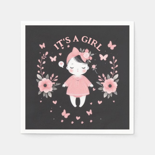 Servilleta De Papel Negro gótico Baby Shower rosado (Anverso)