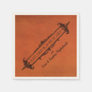 Servilleta De Papel Negro gótico y Naranja   Comer bebida y tener mied