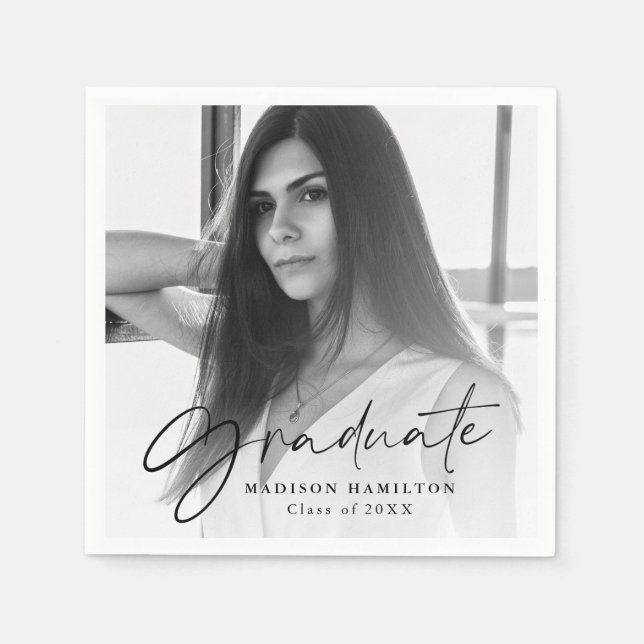 Servilleta De Papel Negro | Graduación de imágenes con guión elegante (Anverso)