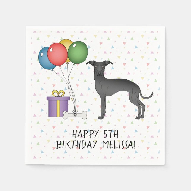 Servilleta De Papel Negro italiano Greyhound Cute Dog - Feliz cumpleañ (Anverso)