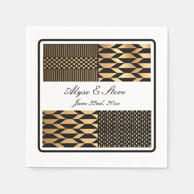 Servilleta De Papel Negro - Kente dorado (blanco) (Anverso)