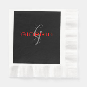 Servilleta De Papel Negro Rojo su nombre Monograma inicial moderno