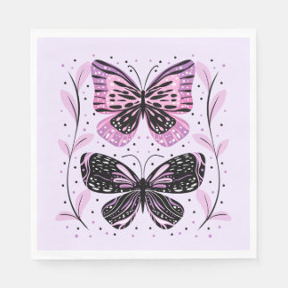 Servilleta De Papel Negro, rosa, mariposas púrpura