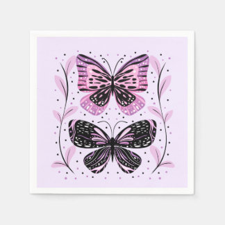 Servilleta De Papel Negro, rosa, mariposas púrpura