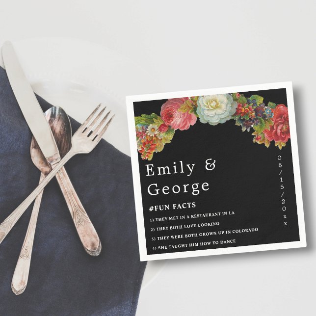 Servilleta De Papel Negro Rústico | Floral acuarela | Boda elegante (Subido por el creador)