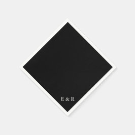 Servilleta De Papel Negro sólido con detalle de Boda blanco