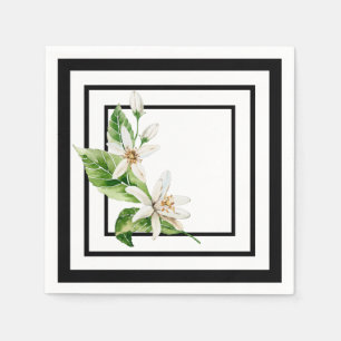 Servilleta De Papel Negro y blanco con flor de limón