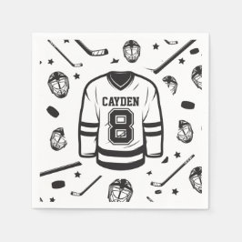 Servilleta De Papel Negro y blanco de hockey, octavo cumpleaños
