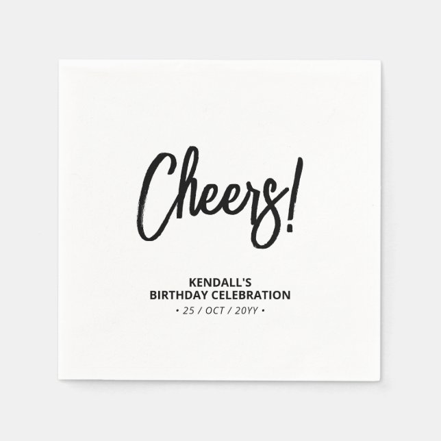 Servilleta De Papel Negro y Blanco | ¡Letras Modernas con Cheers! (Anverso)