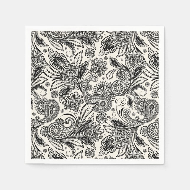 Servilleta De Papel Negro y blanco paisley  (Anverso)