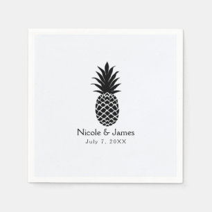 Servilleta De Papel Negro y Blanco Tropical Piña Elegante Chic