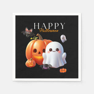 Servilleta De Papel Negro y Naranja Feliz Halloween