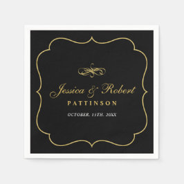 Servilleta De Papel Negro y oro | Elegante Boda clásico Napkin