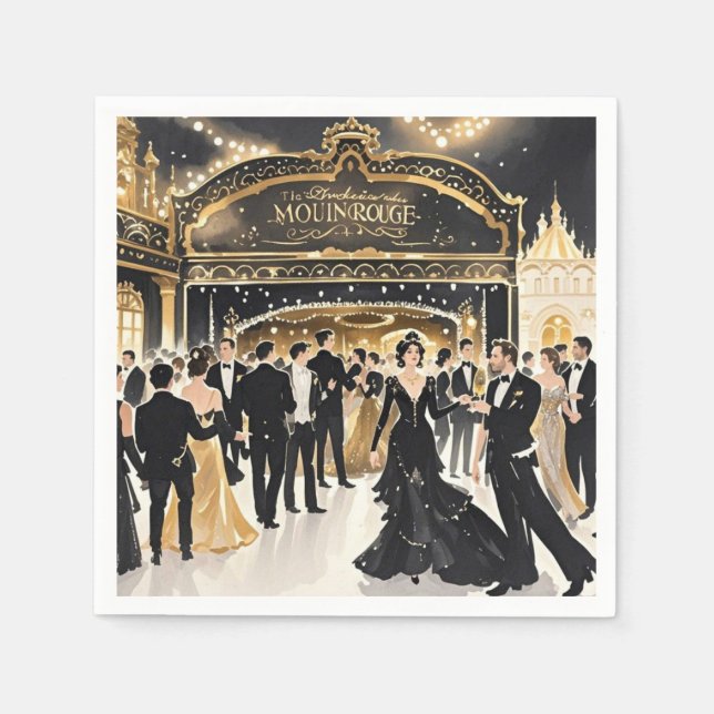 Servilleta De Papel Negro y oro, rico lujo, estilo Moulin rouge (Anverso)