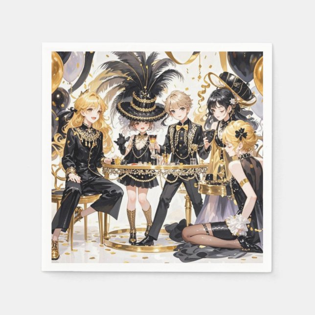 Servilleta De Papel Negro y oro, rico lujo, estilo Moulin rouge (Anverso)
