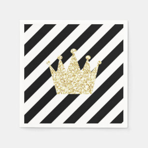 Servilleta De Papel Negro y príncipe Crown Napkins del oro