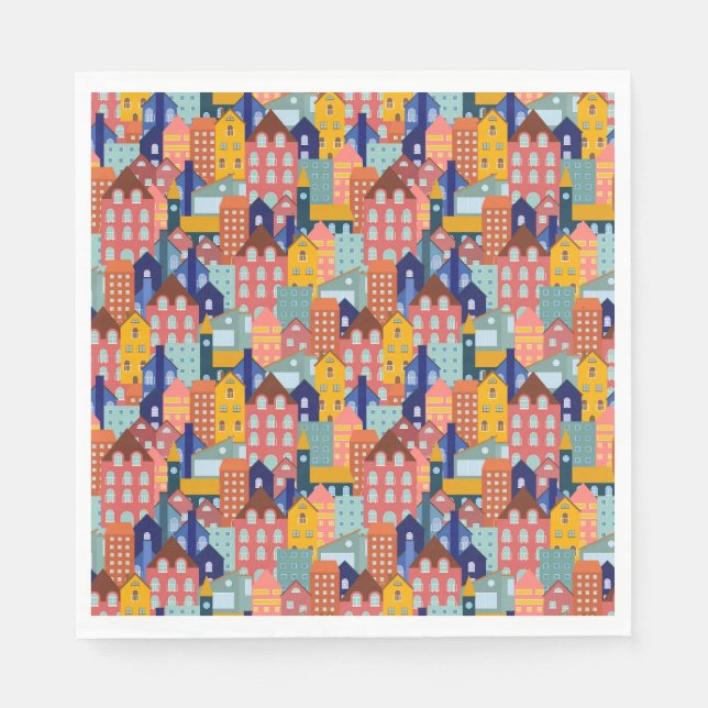 Servilleta De Papel Neighborhood Block City Houses Pattern (Anverso)