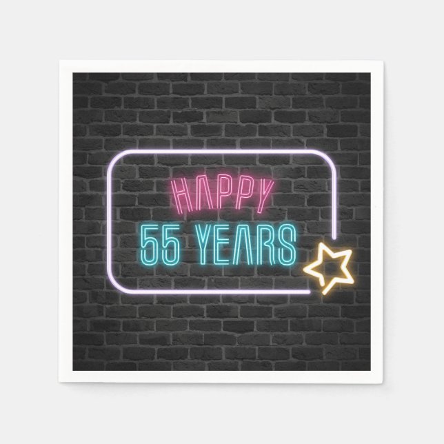 Servilleta De Papel Neon 55th Birthday Marquee On Brick Wall (Anverso)