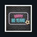 Servilleta De Papel Neon 80th Birthday Marquee On Brick Napkins<br><div class="desc">Signo de neón brillante en una pared de ladrillo gris oscuro para la fiesta de cumpleaños número 80</div>