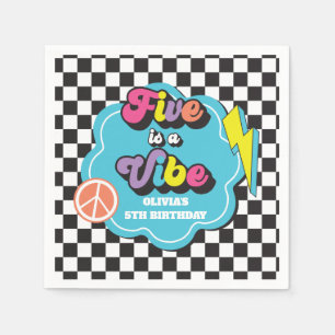 Servilleta De Papel Neon 90 Retro Cinco es un Vibe Quinto Cumpleaños