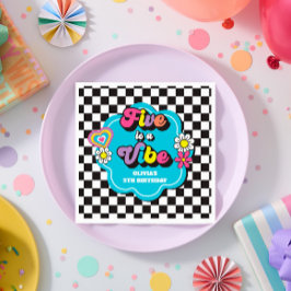 Servilleta De Papel Neon 90 Retro Cinco es un Vibe Quinto Cumpleaños