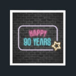 Servilleta De Papel Neon 90th Birthday Marquee On Brick Napkins<br><div class="desc">Signo de neón brillante en la pared de ladrillo gris oscuro para la fiesta de cumpleaños 90</div>