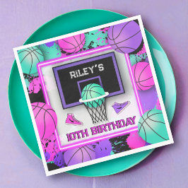 Servilleta De Papel Neon Basketball Sneakers & Paint Splatter Cumpleañ