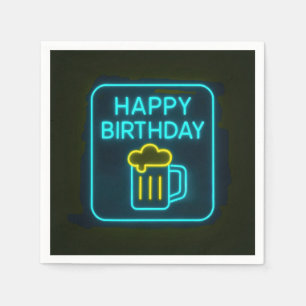 Servilleta De Papel Neon Birday Beer Mug On Black