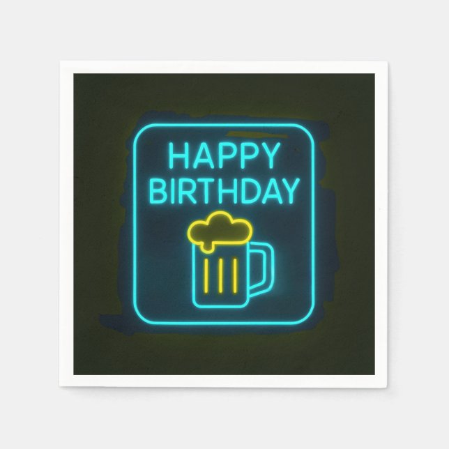 Servilleta De Papel Neon Birday Beer Mug On Black (Anverso)