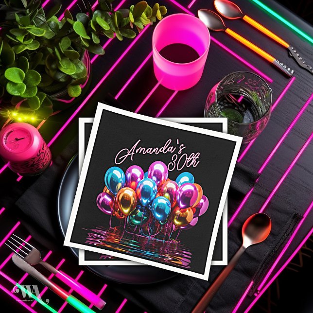 Servilleta De Papel Neon Blacklight Balloons Cocktail Cumpleaños (Subido por el creador)