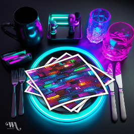 Servilleta De Papel Neon Blacklight Resumen Glass Manchado