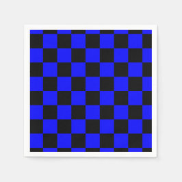 Servilleta De Papel Neon Blue y Black Checkered Checkerboard Vintage