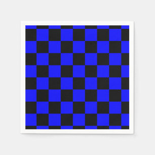 Servilleta De Papel Neon Blue y Black Checkered Checkerboard Vintage