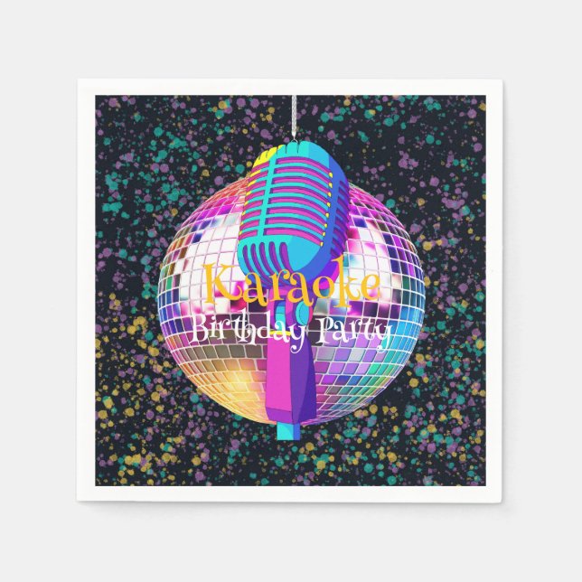 Servilleta De Papel Neon Disco Ball Karaoke Birthday Party (Anverso)