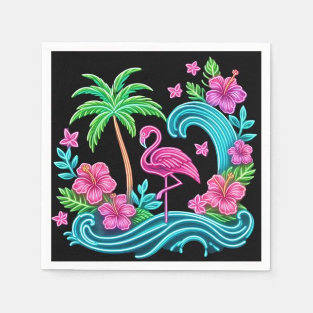 Servilleta De Papel Neon Flamingo Tropical (Anverso)