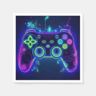 Servilleta De Papel Neon Gamer Arcade Video Game Level Up Cumpleaños