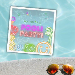Servilleta De Papel Neon Glow Pool Party Any Age Birthday 