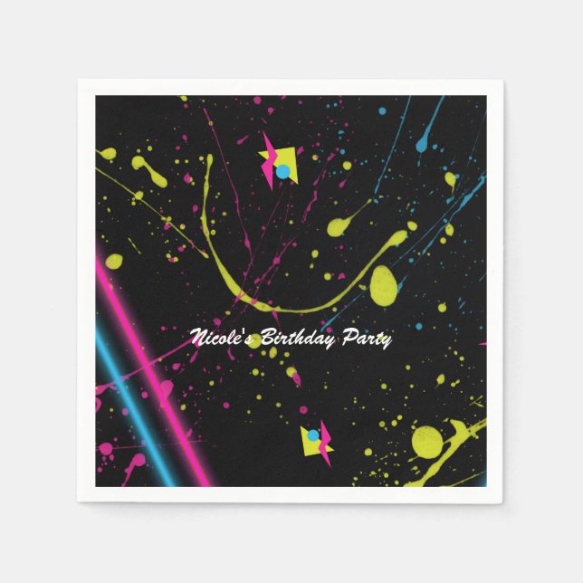 Servilleta De Papel Neon Glow Splatter, fiesta de cumpleaños retro de  (Anverso)