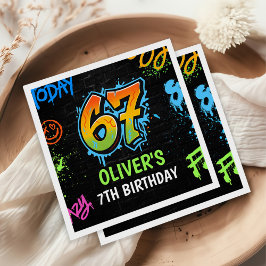 Servilleta De Papel Neon Graffiti Six Seven Kids 7th Birthday Party