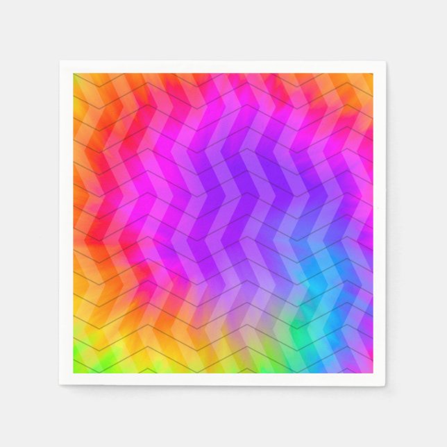Servilleta De Papel Neon Herringbone Trippy Hippie Rainbow (Anverso)