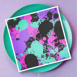 Servilleta De Papel Neon Magenta Purple Paint Verde azulada Splatt Cum