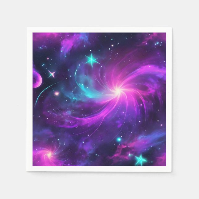 Servilleta De Papel Neon Nebula Galaxia Con Estrellas (Anverso)
