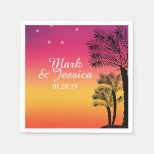 Servilleta De Papel Neon Pink Ombre Tropical Tree Sunset Beach
