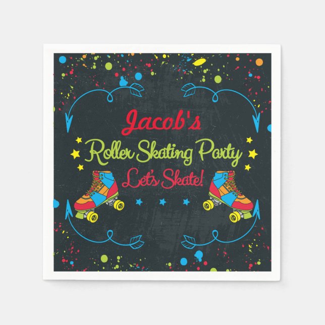 Servilleta De Papel Neon Roller Skate Napkins Cumpleaños (Anverso)