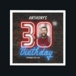 Servilleta De Papel Neon Rótulo 80s Retro 30th Birthday Personalizado<br><div class="desc">Nápoles de fotos del Personalizado Retro 30 del Neon Rótulo 80. Un diseño divertido y retro de los años 80, con un diseño de invitación de cumpleaños de neón, con un fondo de pared de ladrillo de aspecto rústico. ¡El diseño es sencillo con un toque de humor y una foto...</div>