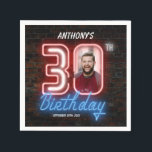 Servilleta De Papel Neon Rótulo 80s Retro 30th Birthday Personalizado<br><div class="desc">Nápoles de fotos del Personalizado Retro 30 del Neon Rótulo 80. Un diseño divertido y retro de los años 80, con un diseño de invitación de cumpleaños de neón, con un fondo de pared de ladrillo de aspecto rústico. ¡El diseño es sencillo con un toque de humor y una foto...</div>