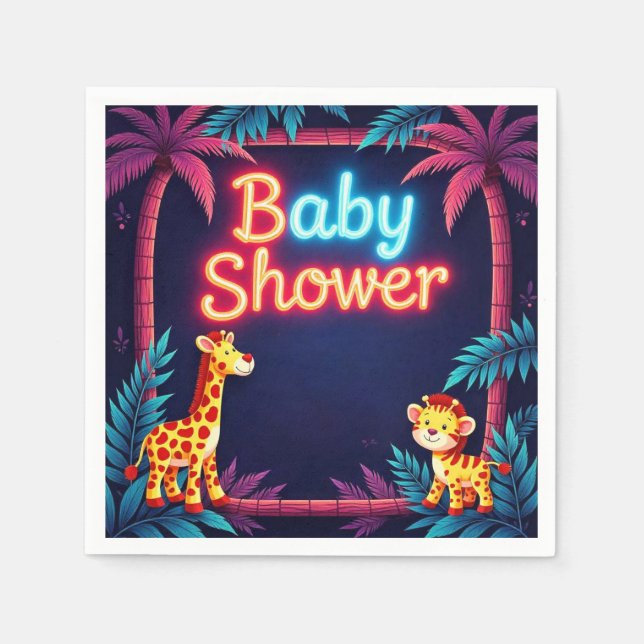 Servilleta De Papel Neon Safari Baby Shower Napkins (Anverso)